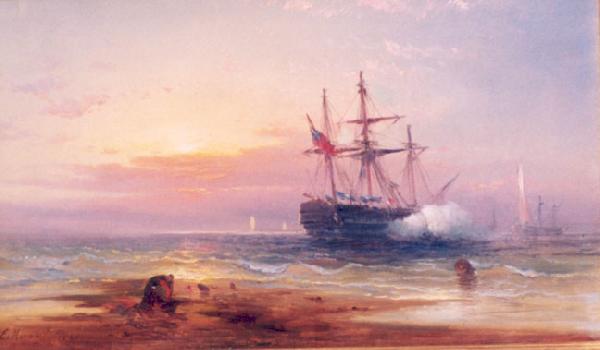 Edward Moran Salute at Sunset. oil painting image